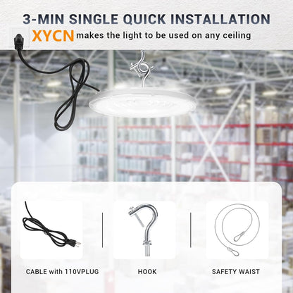 XYCN 10 Pack 250W UFO Led High Bay Light,120VAC,5000K Daylight Commercial Bay Lighting,IP66 Waterproof,41050LM,1150W MH/HPS with Plug Area Light for Warehouse/Shop/Workshop/Barn/Gym/Factory