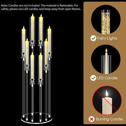 8 Arms Acrylic Candelabra Centerpieces for Tables Decortion,Clear Candle Holder for Wedding Dinner Fireplace Decoration and Home Decor,Candlesticks Holder with Lampshade Fits LED Candle