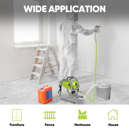 1200W Airless Paint Sprayer, 3300PSI High Efficiency Paint Sprayer Gun, Thinning-Free, with Extension Rod, Stand Airless Sprayer for Home Interior & House Exterior, Green