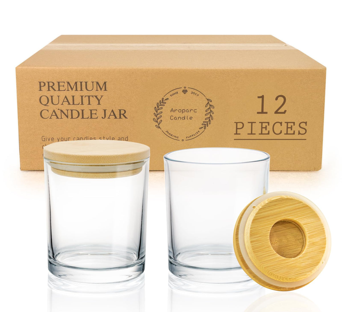 Aroparc Bulk Candle Jars with Lids, 12PCS 10oz DIY Container Tumbler Jar for Candle Making Supplies - Clear Dishwasher Safe