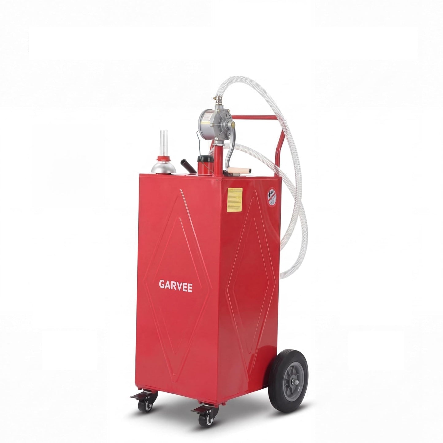 GarveeLife 30 Gallon Heavy-Duty Steel Fuel Caddy, Manual Rotary Pump, Portable Gasoline Transfer Tank for Trucks, Boats, ATVs, Lawn Mowers & Farm Equipment – Red 4-Wheeler