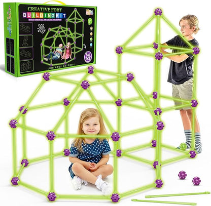 Glow In The Dark Fort Building Kit for KidsSTEM Construction Toys Educational Gift for 4 5 6 7 8 9 10 11 12 Years Old Boys and GirlsUltimate Creative Set for Indoor &amp Outdoors Activity140 Pcs