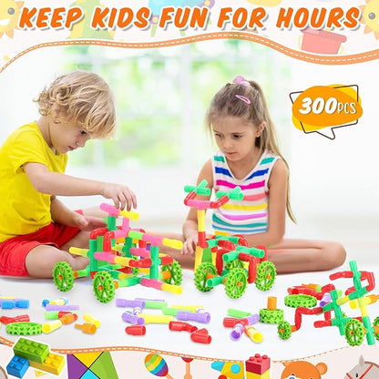 Libima 300 Pcs Tubular Pipes Building Blocks for Kids Over 6 Years Old Stem Building Toy Colorful Tube Pipe Toy Construction Set for Toddlers Educational Preschool Learning