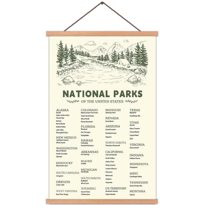 KAIRNE US National Park Checklist Poster,Park Posters for Travel Sign With Wooden Hanging Framed(40CMx75CM),Inspirational Rustic Decor,National Park Map Posters Gift for Hiker or National Park Lover