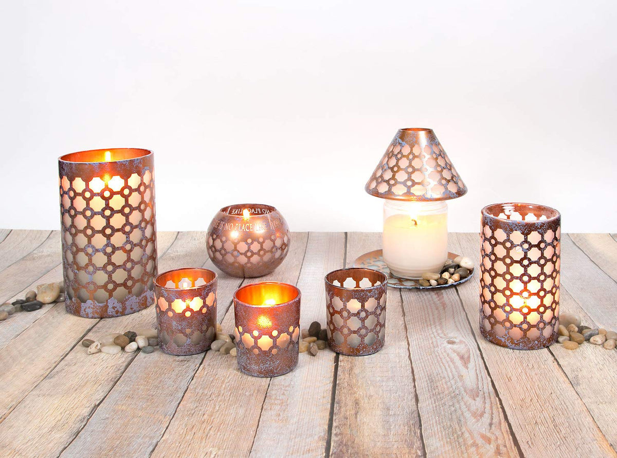 Pavilion Gift Company - Bronze and Purple Sponge Patterned Frosted Glass Candle Accessories Rounded Jar Candle Tray (Jar Holder)