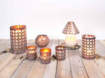 Pavilion Gift Company - Bronze and Purple Sponge Patterned Frosted Glass Candle Accessories Rounded Jar Candle Tray (Jar Holder)