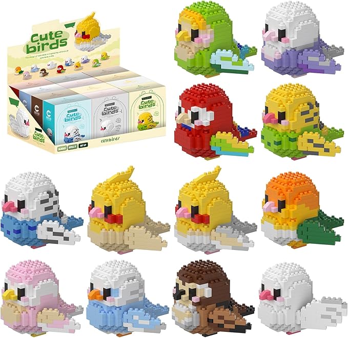 Parrots Micro Mini Building Block Sets Birthday Gift for Kids Animals Buildling Model Kits Mini Bricks Birds Series Toys for Kids（12 Boxes）