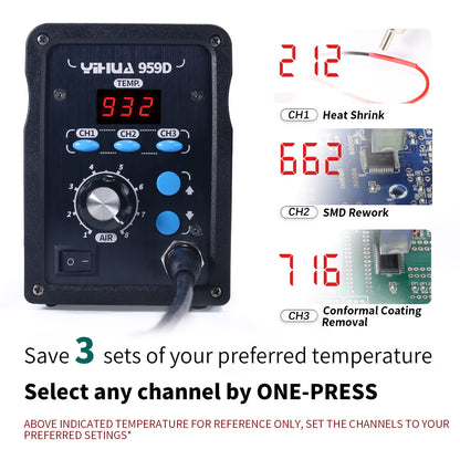 YIHUA 939D+ Professional Soldering Station bundle with YIHUA 959D-Digital Hot Air Rework Station and Accessories (18 Items)