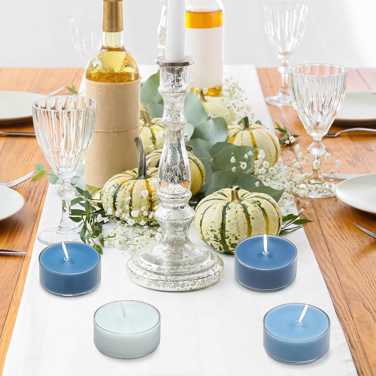 Honoson 12 Pack Blue Tea Lights Candles Blue Round Tea Light Natural Wax Scented 6 Scents Conversation Candle for Spring Easter Wedding Engagement Gifting Aromatherapy Anniversary Summer Home Decor