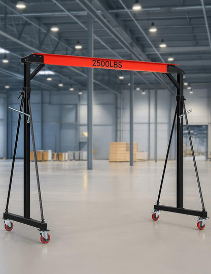 Adjustable Gantry Crane - 1 Ton (2500Lbs) Capacity Portable Hoist Frame, Shop Crane Hoist, Trolley, Sling, Shackles, Hooks and Festoon System, Lifting Gantry for Factories, Warehouses, Garage (1 Ton)