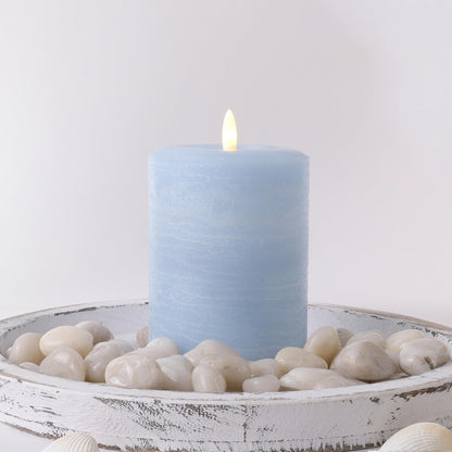 LumiPur Signature Coastal Collection Natural Glow Flickering Flameless LED Wax Pillar Candle (3.5" x 5", Powder Blue)