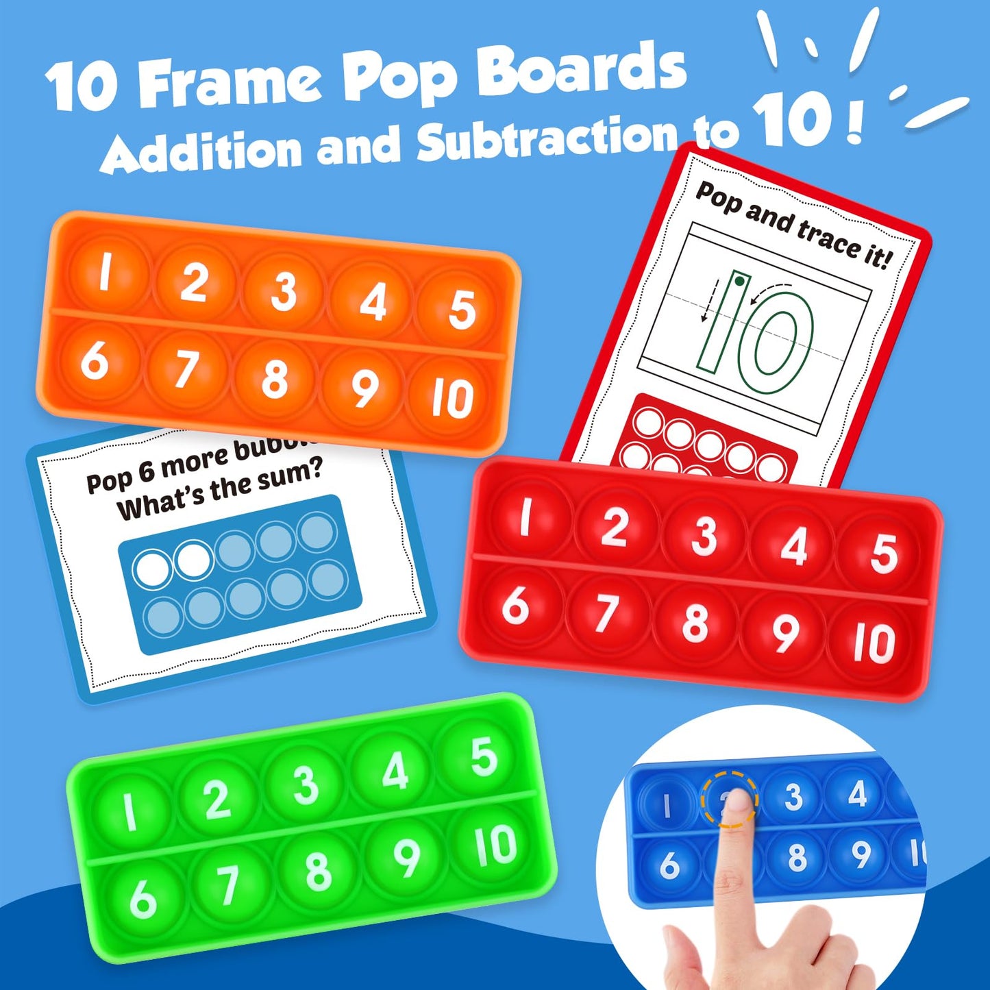 Aizweb Ten-Frame Math Manipulative for Elementary,Counting Number Math Games, Montessori Educational Toy for Kindergarten Classroom Kids 3 4 5 Year Old (Upgraded Version for 20 Task Cards)