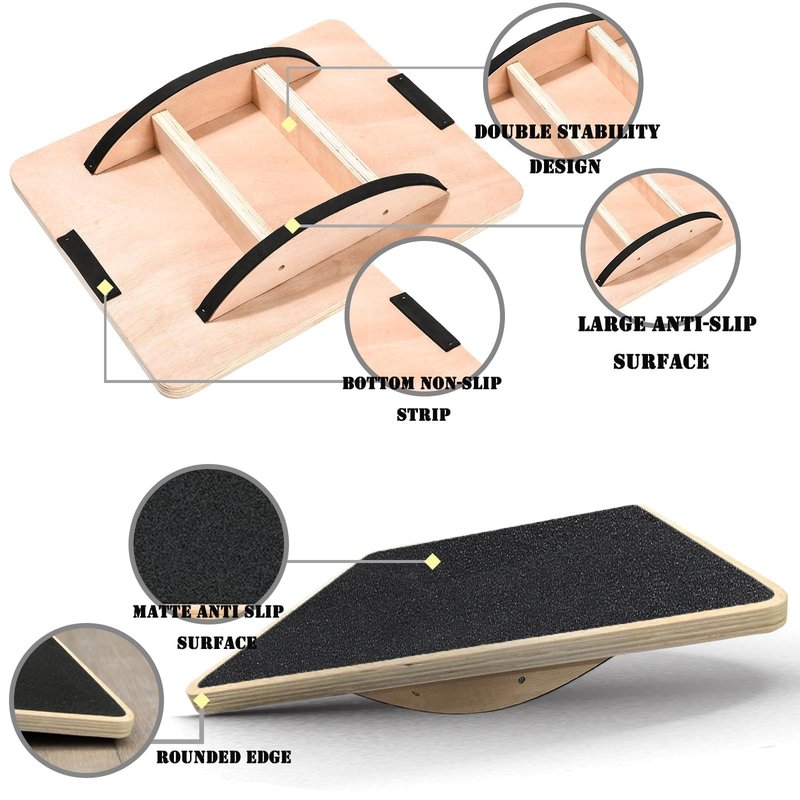Balance Board Wooden Wobble Board for Adults Anti-Slip Board for Physical Therapy & Core Strength, Ideal Balance Board for Standing Desk with Ankle Support