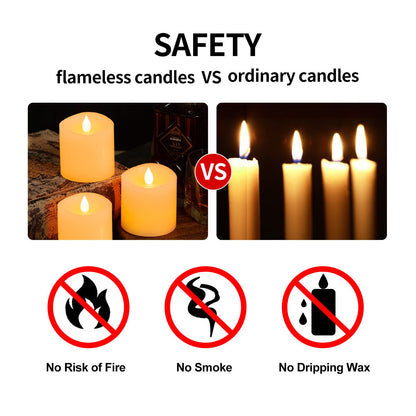 ASLDOIWEH 3x3 Flickering Flameless Candles Set of 3, 2AA Battery Life 600 Hours Battery Candles Flickering with Timer,3 inch Flameless Candles with Remote for Indoor/Outdoor, Ivory
