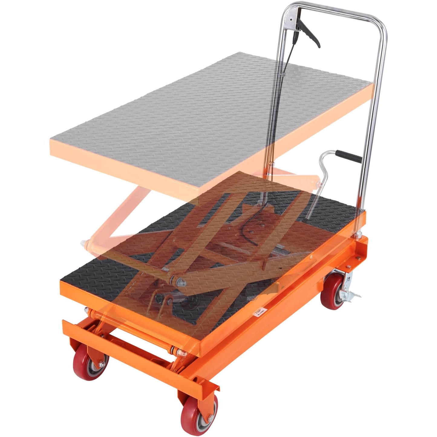 VEVOR TFD35 Hydraulic Lift Table Cart, 770lbs Capacity 59" with 4 Wheels and Non-Slip Pad, for Material Handling and Transportation, Orange