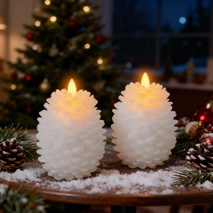 Eldnacele LED Pine Cone Candles with Remote Timer, Battery Operated Flameless Candles Unscented Wax Pinecone Candle White 2 Pack for Christmas Home Party Decoration