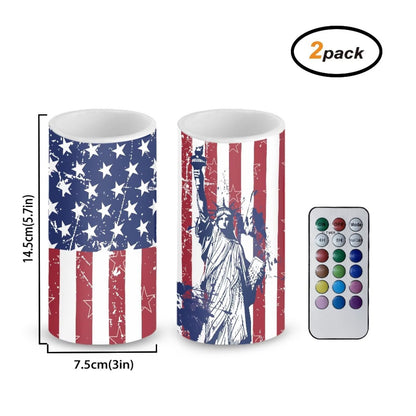 NETILGEN American Flag Statue of Liberty Set of 2 Flameless Candles LED Battery Operated Candles with Realistic July 4th Independence Memorial Day Decoration