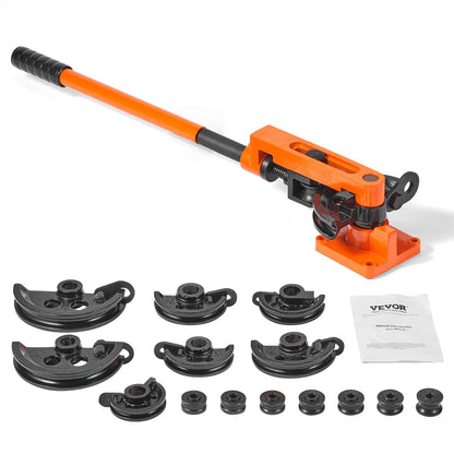 VEVOR Pipe Tube Bender, 3/8" to 1" OD Manual Pipe Tube Bender with 7 Bending Dies, 180° Copper Aluminum Pipes Bending Tools for HVAC Air Conditioning Refrigerator Auto Repair