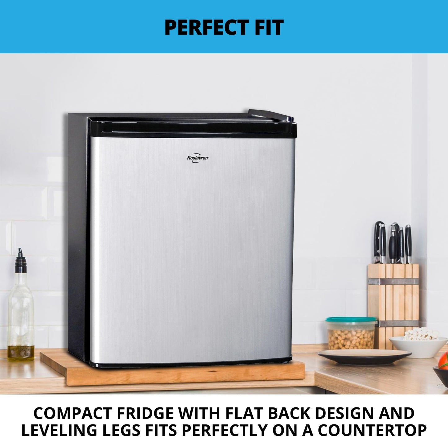 Koolatron Stainless Steel Compact Fridge with Freezer, 1.7 Cubic Feet (48 L) Capacity, Silver and Black, for Snacks, Frozen Meals, Beverages, Juice, Beer, Den, Dorm, Office, Games Room, or RV