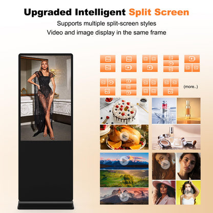 YCKJNB 55 inch Indoor Digital Signage 4K Touchscreen,CMS Software,IPS Floor Standing Digital Kiosks Interactive Displays with WiFi HDMI/USB Input Auto AD Player, Android OS Black
