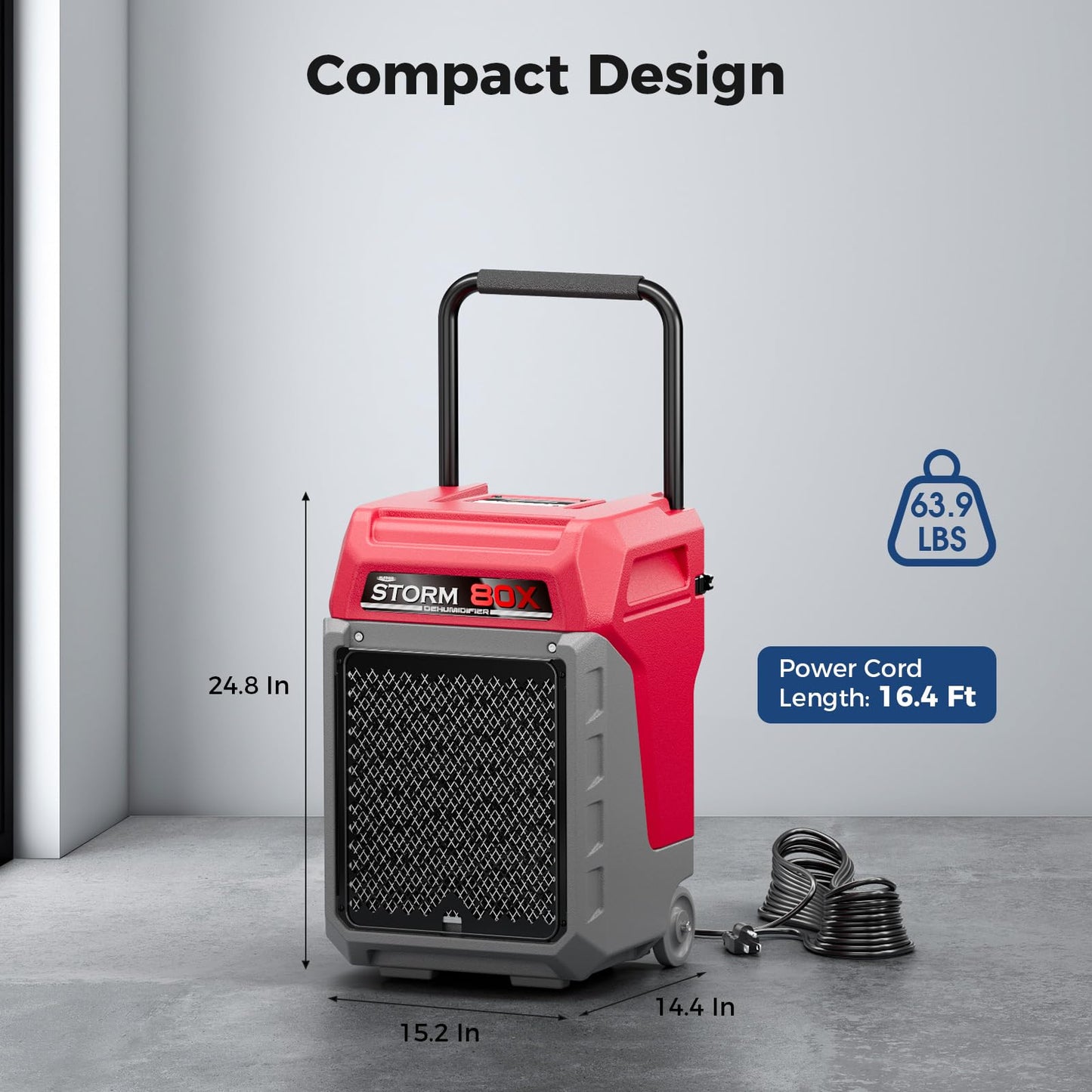 ALORAIR 170 PPD Commercial Dehumidifier with Pump & Drain Hose, LGR Industrial Use, Portable Dehumidifier with Wheels for Water Damage Restore, Carpet Drying, 6-Year Limited Warranty, Storm 80X (Red)