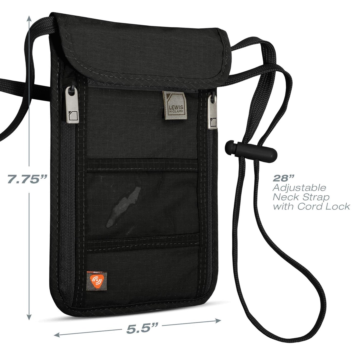 Lewis N. Clark RFID Blocking Stash Neck Wallet, Travel Pouch + Passport Holder for Women & Men, Black, One Size