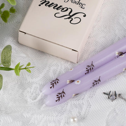 Taper Candles,10 inch 2pc Purple Tapered Candles with Camellia Printed, Unscented and Smokeless Long Burning Candles,Tall Candlesticks with Cotton Wicks,Ideal for Weddings, Home Décor