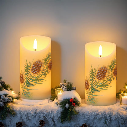 Lasumora Pinecone LED Candles with 6H Timer, flameless Candles with Flickering Flame, Waxy Pillar 2 Pack Flickering Acorn Decor Woodsy for Fall Christmas Decor (3 inches x 5.7 inches)