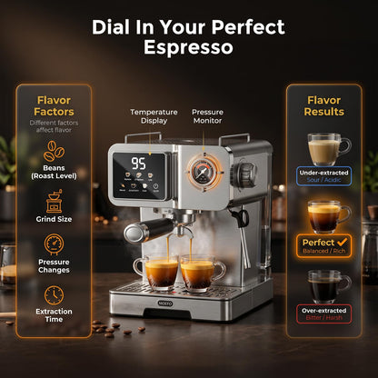 MOEFO 58mm Espresso Machine with Milk Frother, 20 Bar Semi-Automatic Coffee Maker, Visual Pressure Gauge & Touchscreen LCD Display, Professional Home Espresso Machine for Latte & Cappuccino, Silver