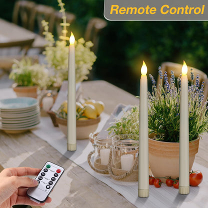 Tuanse 50 Pcs Flameless Taper Candles with Remote Timer and Dimmer Ivory Battery Operated CandleSticks LED Flickering Flameless Candle for Wedding Home Christmas Halloween Party Decor(9.7 Inch)