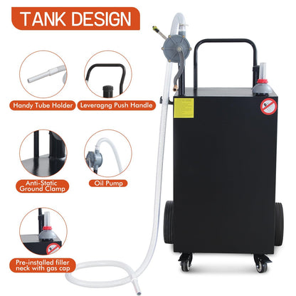 45 Gallon Fuel Caddy, Portable Gas & Diesel Storage Tank with Manual Pump, Fuel Caddy with 4 Wheels for Refueling Cars, Trucks, Lawn Mowers, ATVs, and Boats.