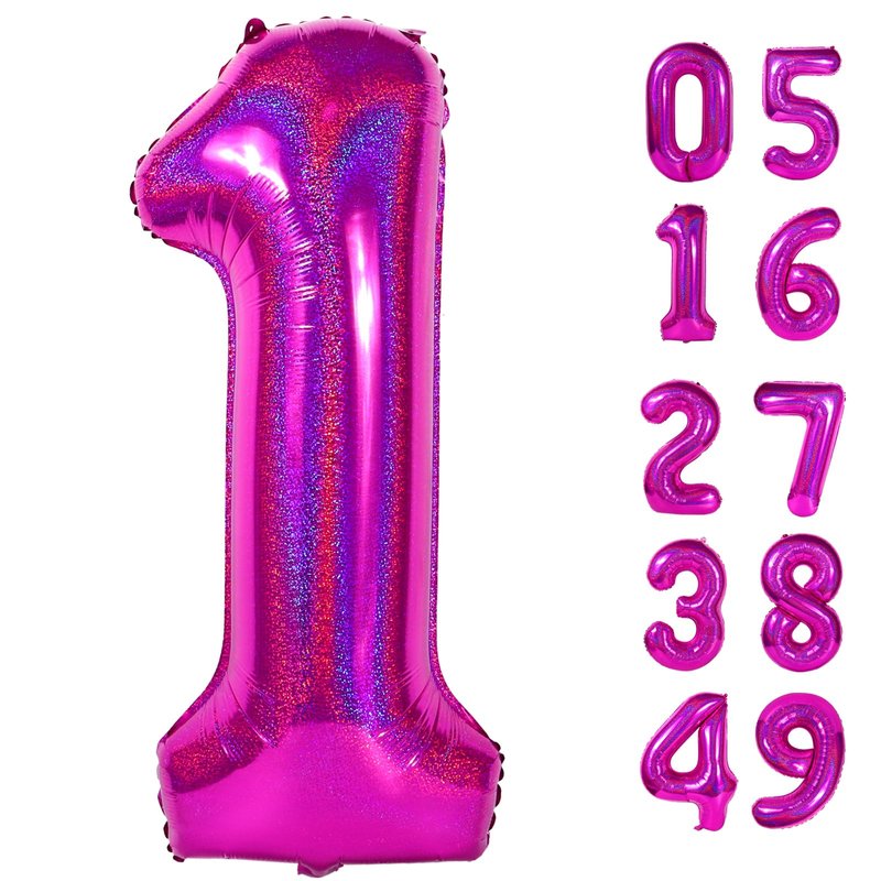 40 Inch Laser Hot Pink 1 Balloon for First Birthday, 1st Number Balloons Birthday Decorations for Girl Kids Toddler Baby, One Giant Number 1 Balloon