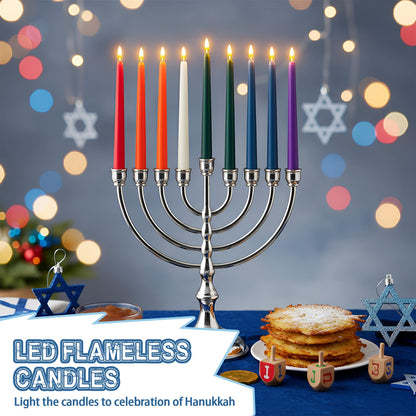 CHENGU 12 Pcs LED Taper Candles Flameless Battery Dripless Dinner Candles for Thanksgiving Day, Weddings, Church, Hanukkah, Christmas, Autumn, New Year Celebration(Multicolor,Taper)