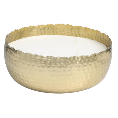 Deco 79 Metal Decorative Candle English Garden Scented Wide Hammered 90 oz 4 Wick Aromatherapy Candle with White Wax, Wax Aromatherapy Candle 10" x 10" x 4", Gold