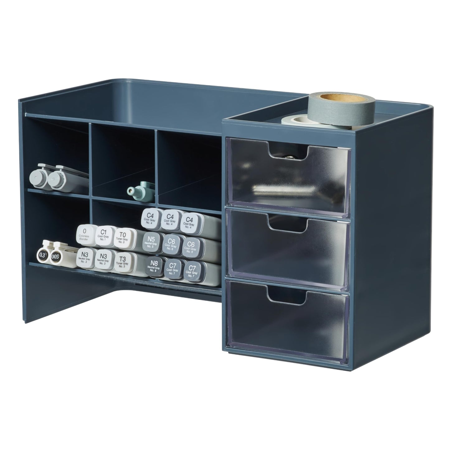 Blue Ginkgo Hive Stack Desk Organizer – Stackable Pen Holder, Stationary Organizer with Drawers - Office Storage, School Supplies, Makeup (Made in Korea, Blue Transperent)