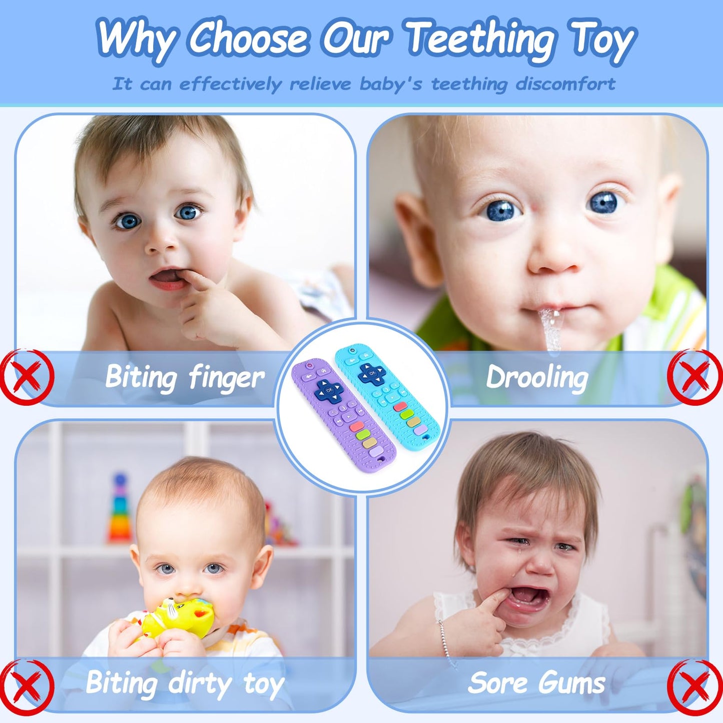 Jkevow Baby Teething Toys, Silicone Teethers Toys for Babies 0-24 Months, Remote Control Shape Baby Teethers Chew Toys, BPA Free Freezable Relief Molars Gums Pain (Black)