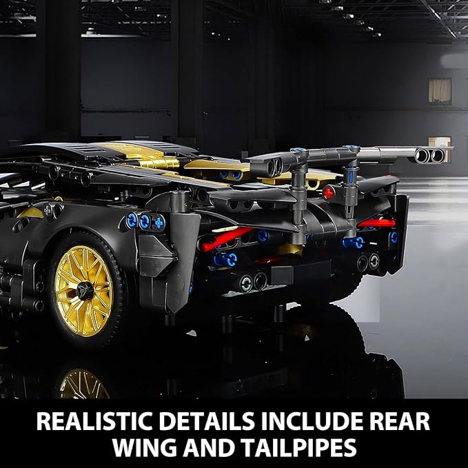 GEVINST Collectible Sports Race Cars Building Set RC Remote Control APP Car Model Kits with LED Lights for Boys 8-12 and up Adults 1:14 Scale Black Gold Supercar Gifts (1309 PCS)