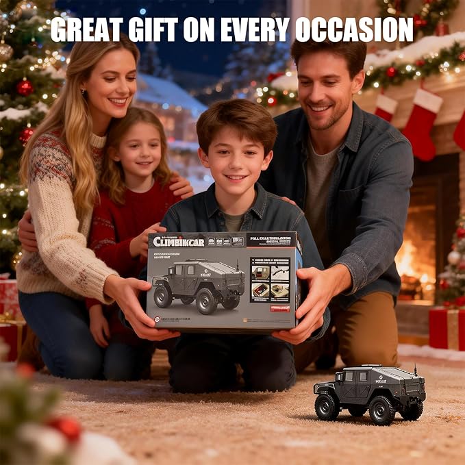 2.4GHz All Terrain RC Military Truck 4WD Remote Control Car Off Road Waterproof with Headlights Turn Signal Lights and Rechargeable Batteries Vehicle Toy Gifts for Adults Kids Age 8+ (Yellow)