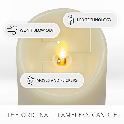 Luminara Scalloped Edge Flameless LED Candle - Ivory 4" x 7" - Real Wax Pillar Battery Operated Moving Flame w/Timer Unscented 1000Hr Runtime