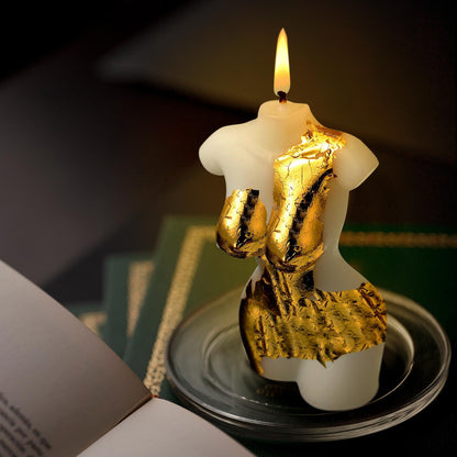 Nuanchu 2 Pcs Female Shaped Soy Wax Scented Candle Woman Bust Candle Handmade Scented Decorative with Gold Foil for Christmas Party Gifts Bedroom Bathroom Wedding Decor(Aesthetic,White)