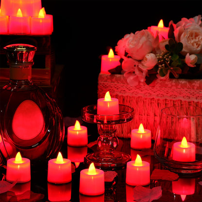Coume 6000 Pcs Artificial Rose Petals with 72 Pcs Flameless LED Candles Romantic Decorations Fake Candles Anniversary Decorations for Valentine's Day Wedding Night(Red with Red Series Petal)