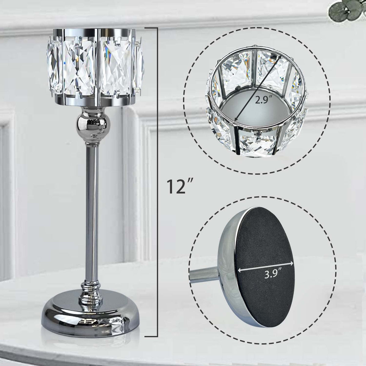 2 Pcs Crystal Bowl Tealight Candelabra Votive Candle Stand, Wedding centerpieces for Tables Crystal Candlestick，Centerpiece Table Decorations (Silver 2PCS)