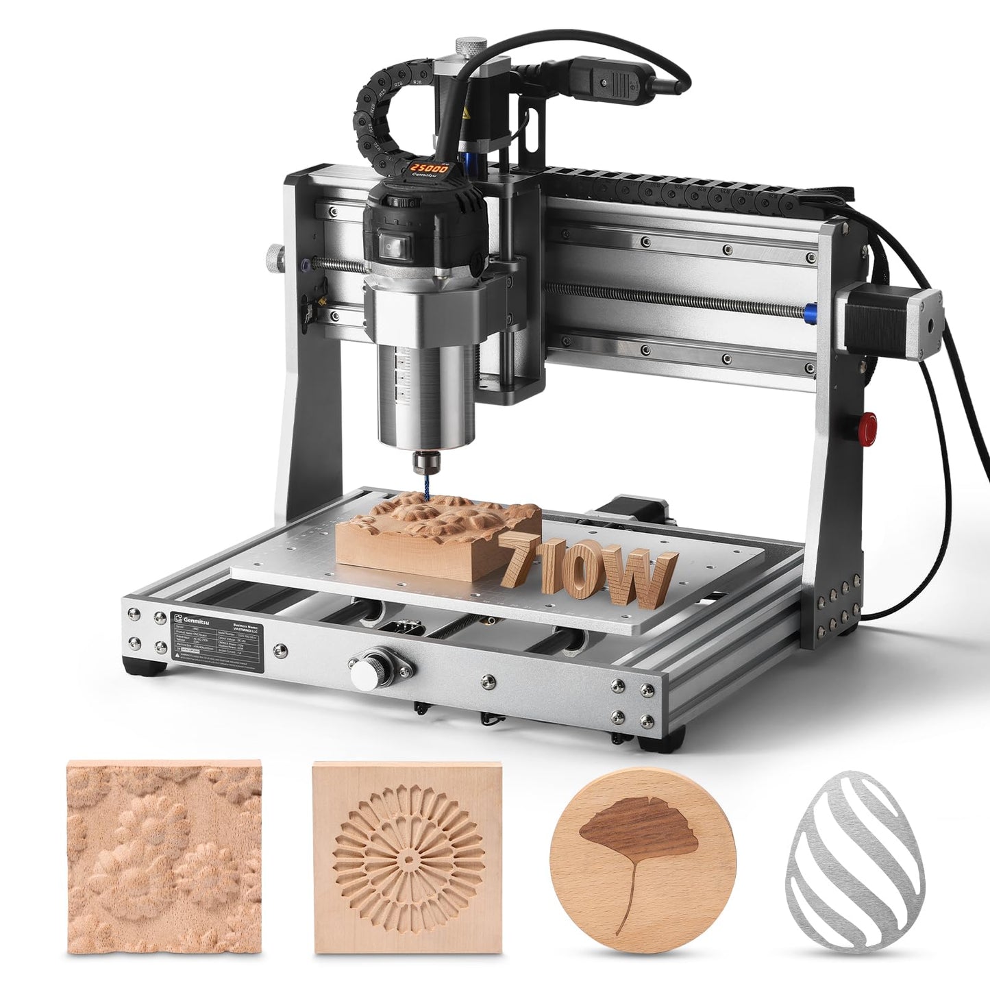 Genmitsu 3020-PRO Ultra CNC Router Machine, Upgraded 710W Spindle, All-Metal Engraver for Metal, Wood, Acrylic, PCB, MDF, Built-in Motherboard Fan, Work Area 11.8"x8.1"x3.1"