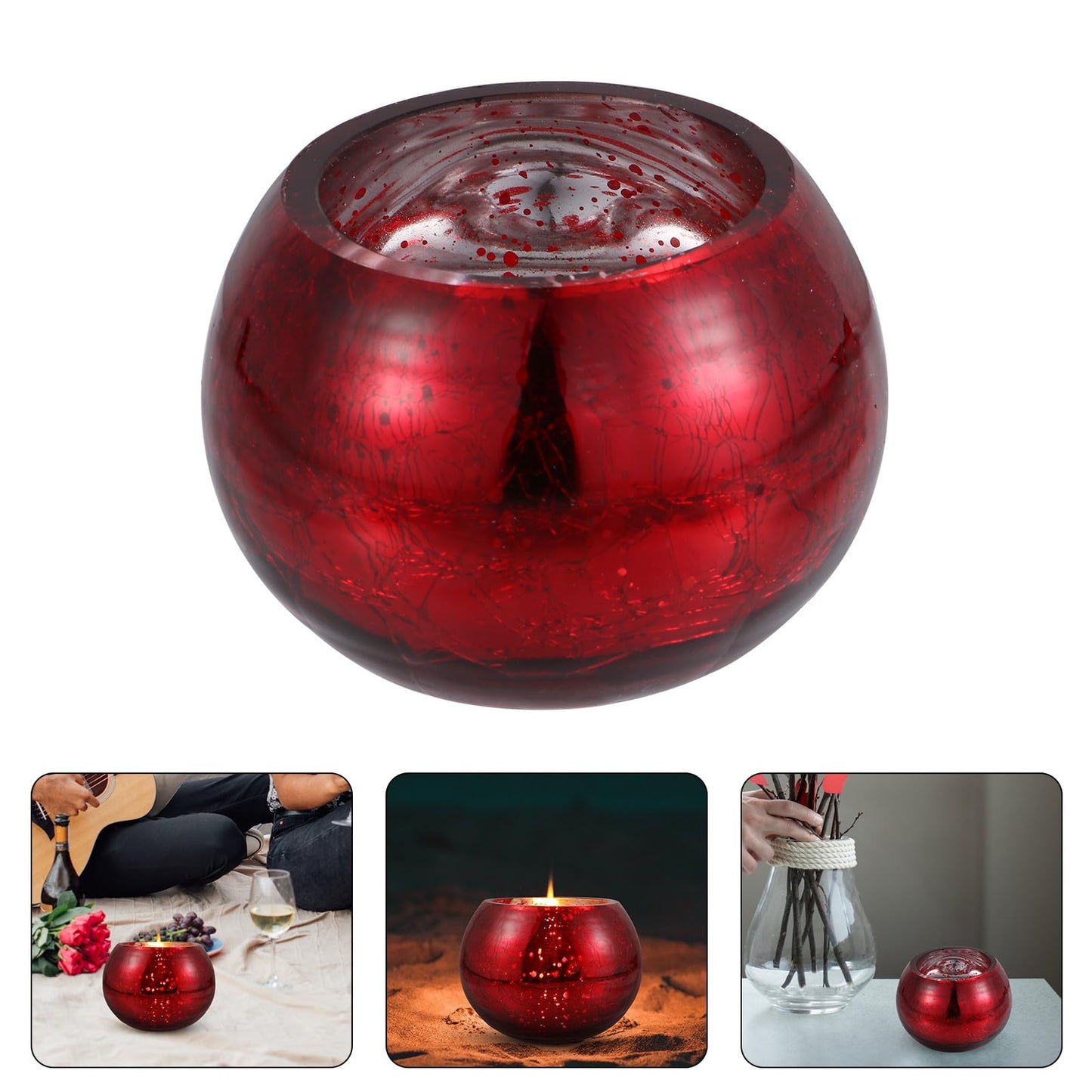 Luxshiny Valentine's Day Glass Tealight Holder Red Frosted Floral Pattern Candle Cup Romantic Aromatherapy Decor for Wedding Home Relaxation