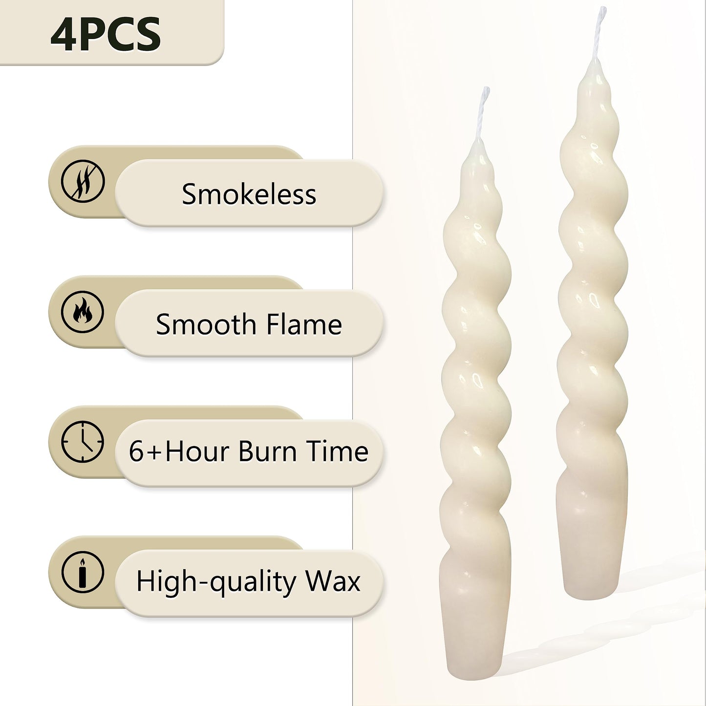White Spiral Taper Candle Twist Candles Unscented Dinner Christmas Candles Long Lasting Burn Candle Stick Elegant Design for Halloween Home Décor Weddings Party Festive Seasons Holiday
