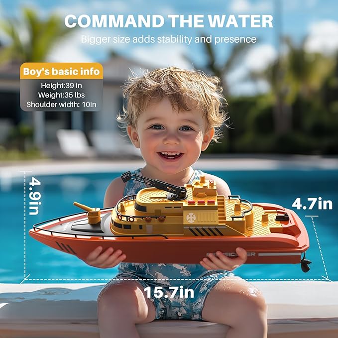 SYMA Remote Control Boat Big RC Boat Firefighter for Kids 8-12 with 40 Mins Run Time (2 Batteries) One-Key Water Spary 15 km/h High Speed and Low Battery Warning Pool Toys for Boys Girls