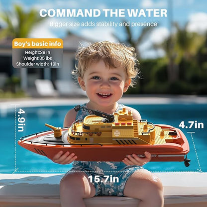 SYMA Remote Control Boat Big RC Boat Firefighter for Kids 8-12 with 40 Mins Run Time (2 Batteries) One-Key Water Spary 15 km/h High Speed and Low Battery Warning Pool Toys for Boys Girls