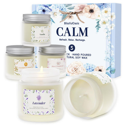 BlissfulOasis Scented Candles, Long-Lasting Candles for Home Scented, 5 Pack Candle Set, Candles for Women, Natural & Safe Ingredients, Candle Set for Birthday, Valentine's Day Scented Candles for Her