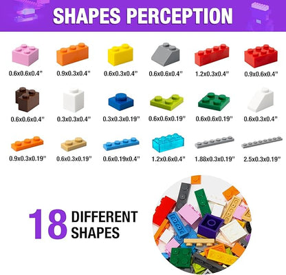 1600 Pieces Building Bricks Building Bulk Block with 2 Packs 24x24 Studs Sticky Plate and 46PCS Wheel Accessory - Compatible with All Major Bricks Gfits for Kid - 18 Shape/16 Colo