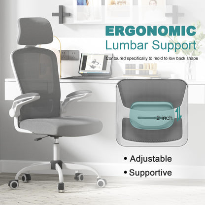 Mimoglad Office Chair, High Back Ergonomic Desk Chair with Adjustable Lumbar Support and Headrest, Swivel Task Chair with flip-up Armrests for Guitar Playing
